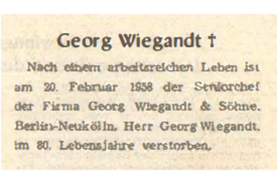 Todesanzeige Georg Wiegandt